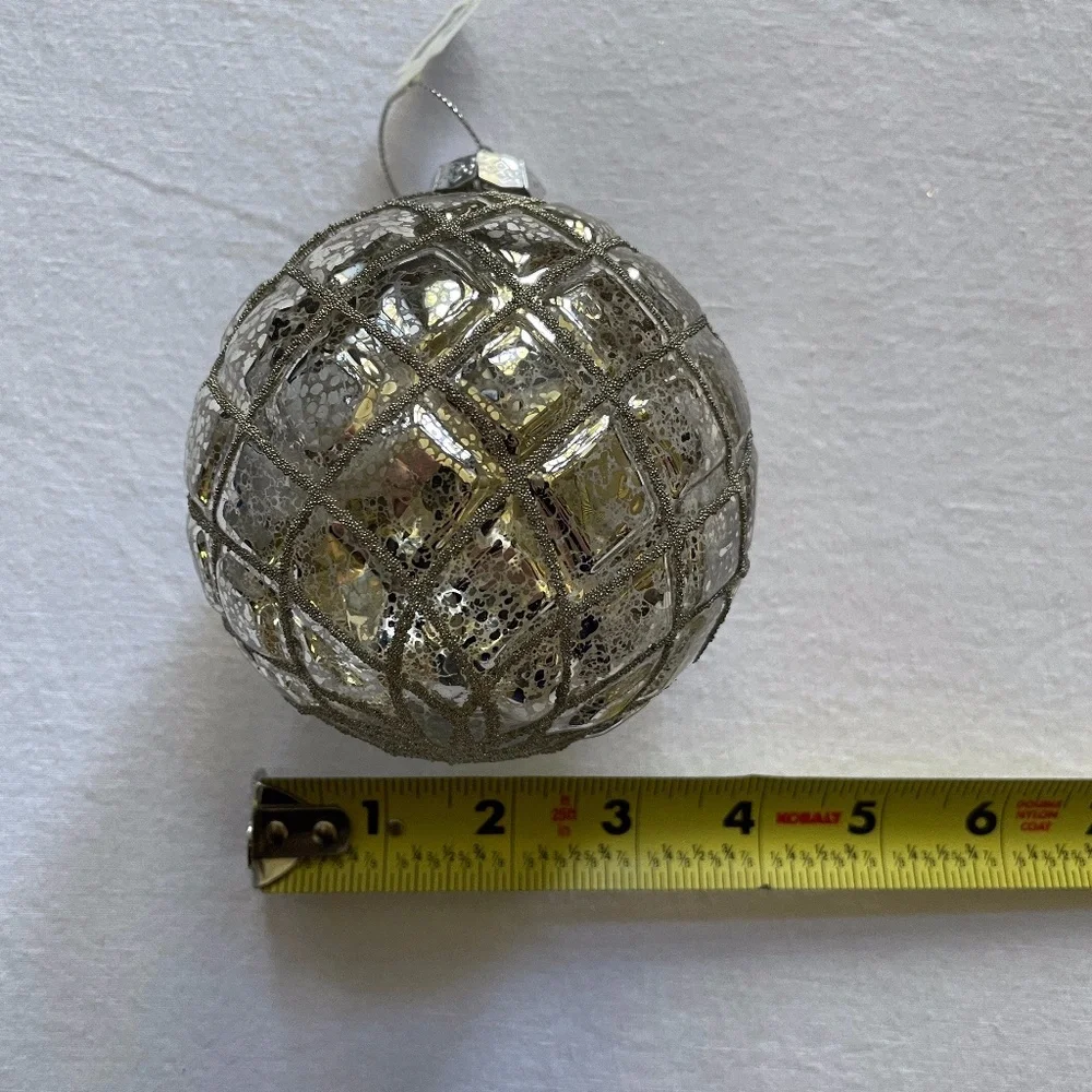 Z GALLERIE BEADED MERCURY GLASS BALL ORNAMENTS (SET OF 4)